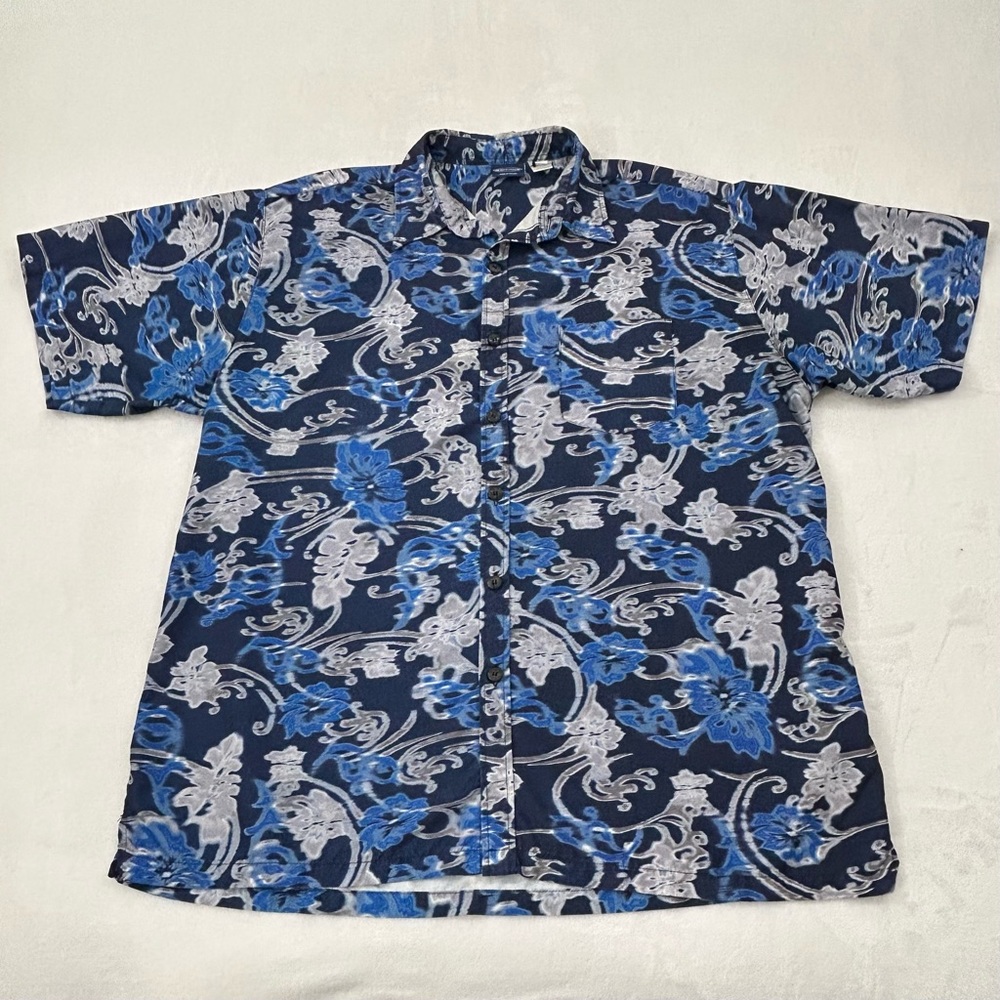 Vintage Sideout Navy & Gray Digital Hawaiian Floral Button Up Shirt Men’s XL/XXL